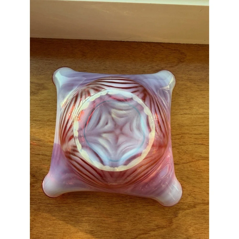 Fenton Fairy Lamp 3 Piece Cranberry Opalescent Swirl Drapery Pattern Candle